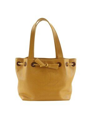 Chanel CC Logo Drawstring Caviar Leather Camel Tote